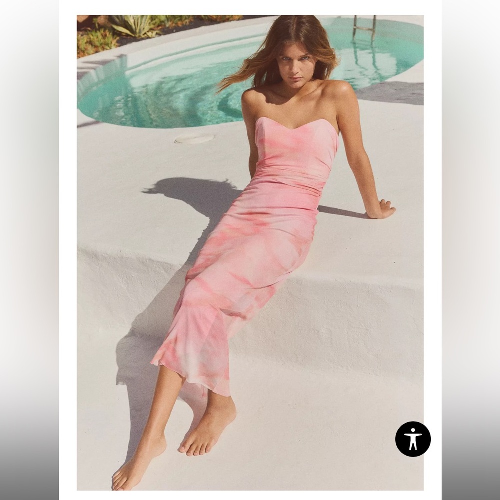 Zara Strapless Printed Tulle Dress